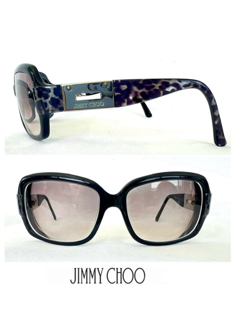 JIMMY CHOO Italy Essie ZP2 BD Rectangle Lenses Leopard w Silver Frame Glasses